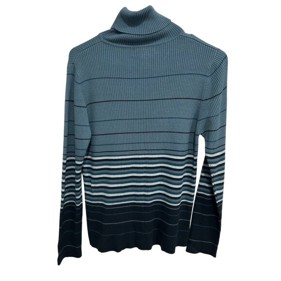 Hampshire Studio Striped Ribbed Turtleneck Blue Navy Sweater Sz Large - Picture 2 of 10